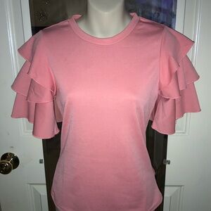 Pink Ruffle Sleeve Women's Top